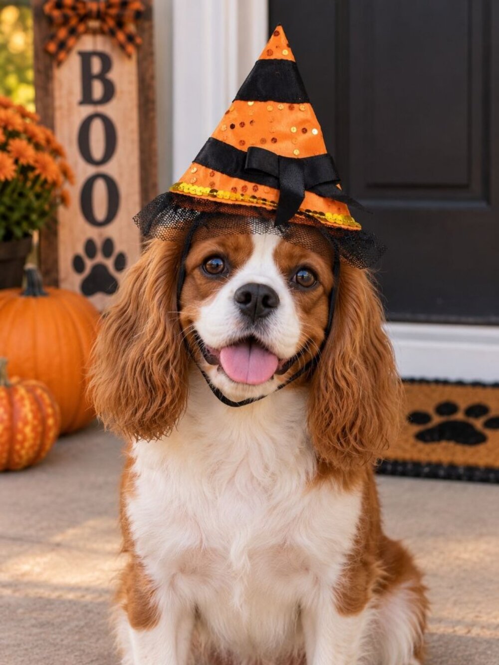 Rubies Pet Shop Black Orange Witch Halloween Hat Sparkle Bling Med SM Medium